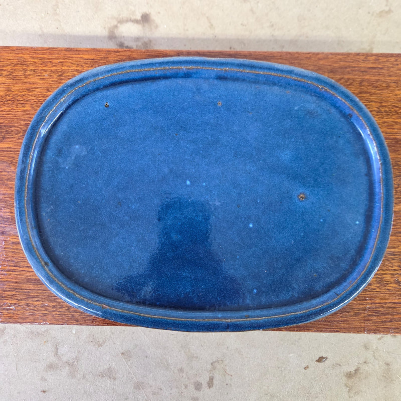 24cm Glazed Bonsai Pot Drip Tray | Oval | Blue