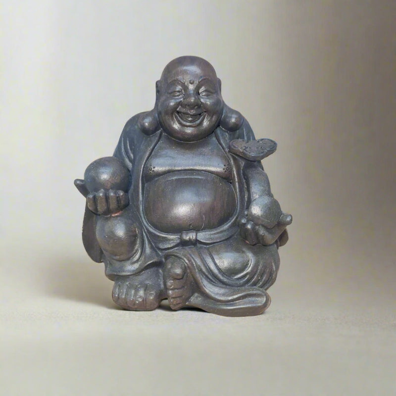 Laughing Buddha | Brushed Wood Effect Resin Figurine - Yorkshire Bonsai