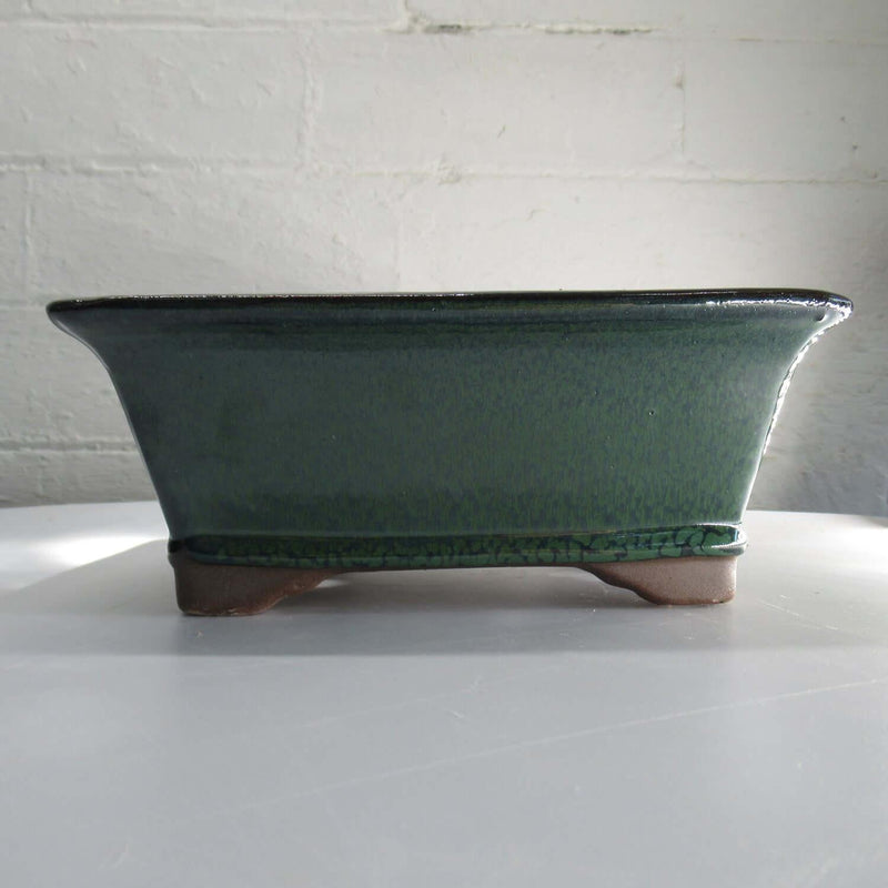 21cm Glazed Bonsai Pot | Rectangle | 21cm x 17cm x 9cm | Green