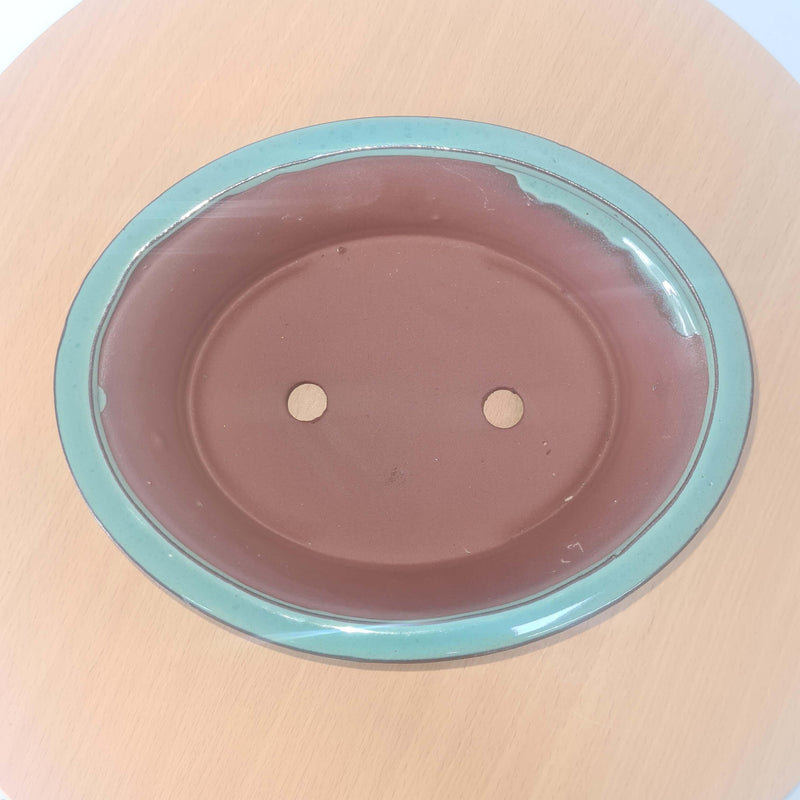 23cm Glazed Bonsai Pot | Oval | 23cm x 19cm x 7cm | Turquoise