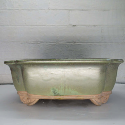 31cm Glazed Bonsai Pot | Floral | 31cm x 26cm x 11cm | Green