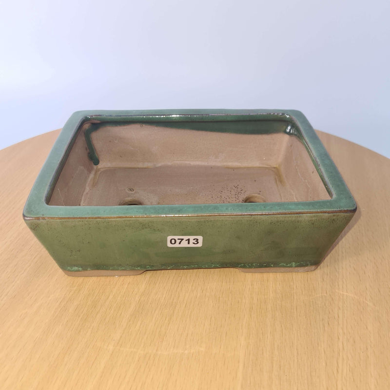 19cm Glazed Bonsai Pot | Rectangle | 19cm x 14cm x 6cm | Green