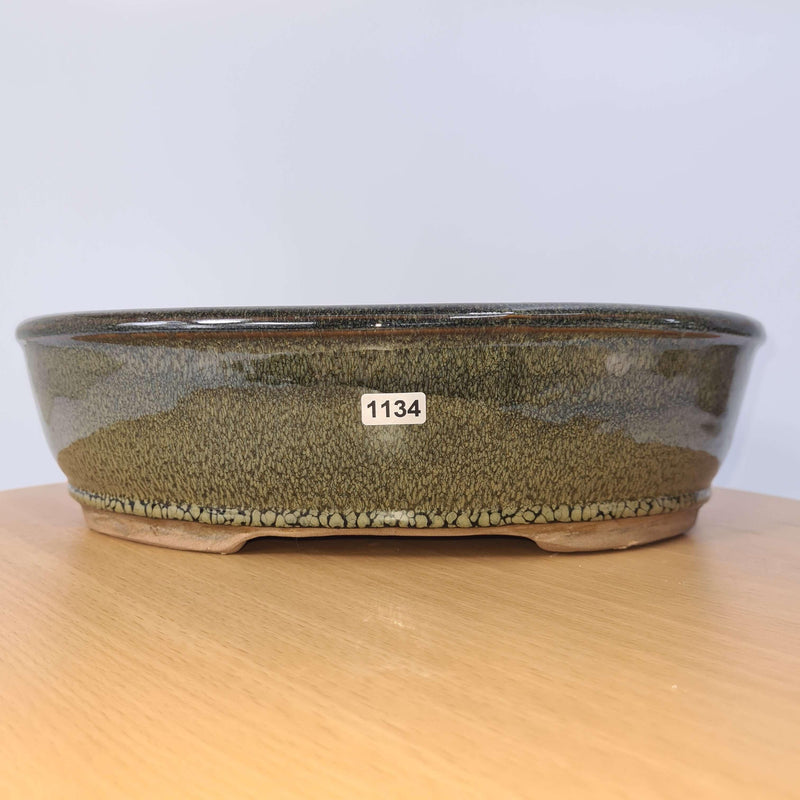 32cm Glazed Bonsai Pot | Oval | 32cm x 25cm x 9cm | Green