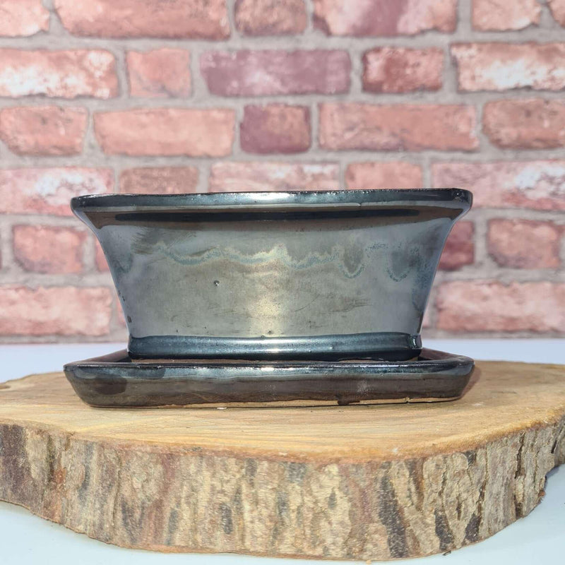 16cm Glazed Bonsai Pot | Rectangle | 16cm x 13cm x 6cm | Silver