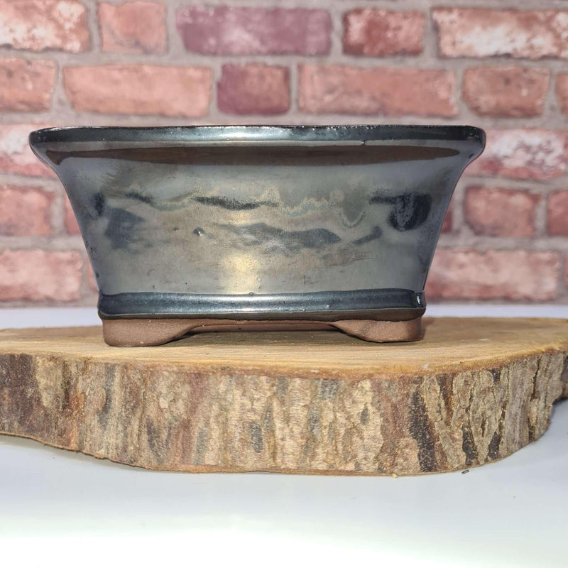 16cm Glazed Bonsai Pot | Rectangle | 16cm x 13cm x 6cm | Silver