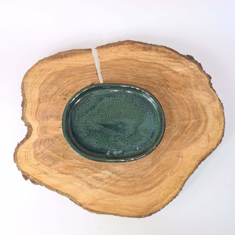 16cm Glazed Bonsai Pot | Oval | 16cm x 12cm x 3cm | Green