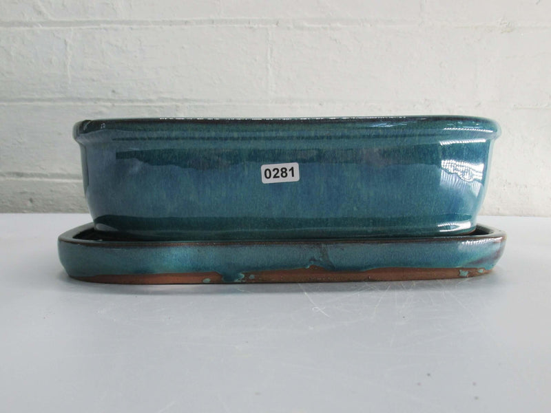 27cm Glazed Bonsai Pot | Rectangle | 27cm x 20cm x 8cm | Turquoise | With drip tray