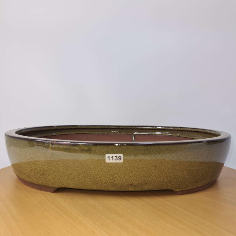 38cm Glazed Bonsai Pot | Oval | 38cm x 31cm x 8cm | Green