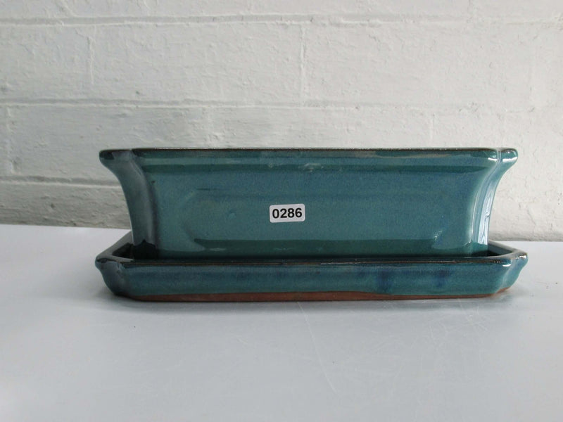 25cm Glazed Bonsai Pot | Rectangle | 25cm x 17cm x 8cm | Turquoise | With drip tray