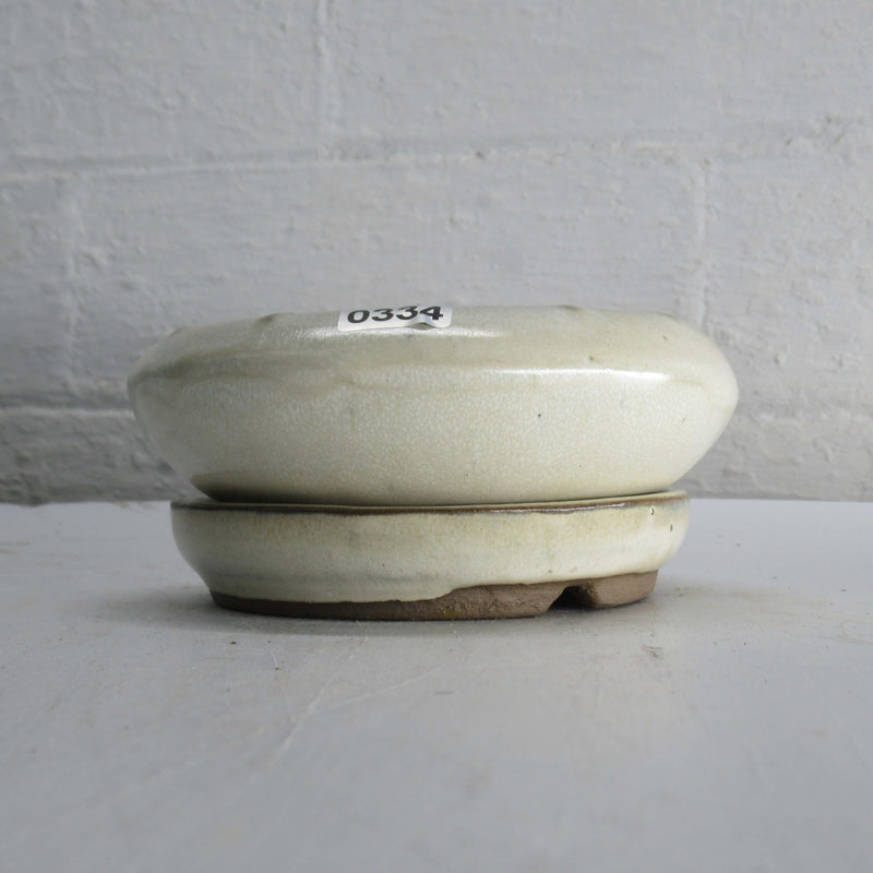13cm Glazed Bonsai Pot | Round | 13cm x 4cm | White | With drip tray