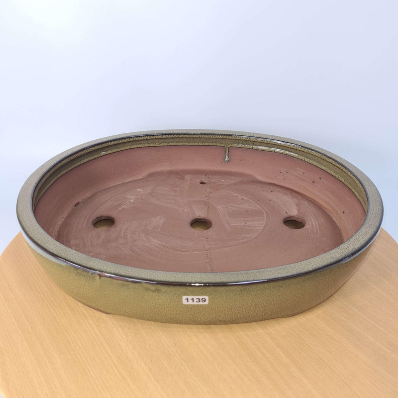 38cm Glazed Bonsai Pot | Oval | 38cm x 31cm x 8cm | Green