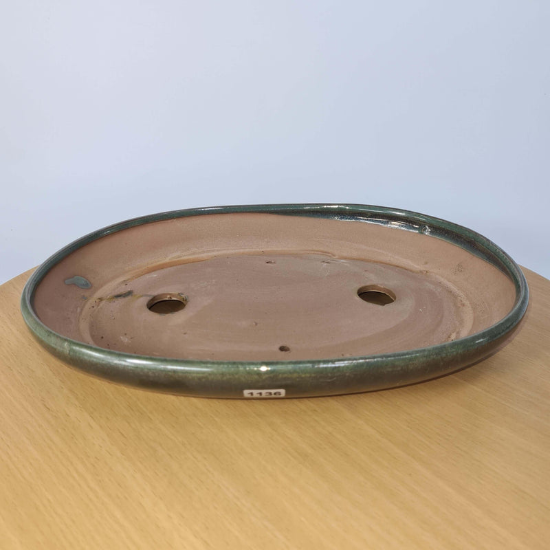 31cm Glazed Bonsai Pot | Oval | 31cm x 22cm x 4.5cm | Green