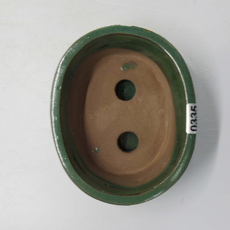 12cm Glazed Bonsai Pot | Oval | 12cm x 10cm x 5cm | Green | With drip tray