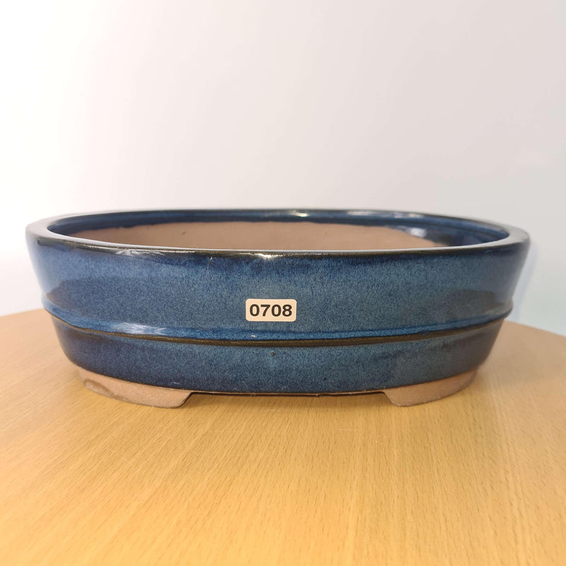 26cm Glazed Bonsai Pot | Oval | 26cm x 20cm x 8cm | Blue
