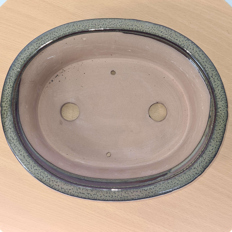 27cm Glazed Bonsai Pot | Oval | 27cm x 22cm x 8cm | Green
