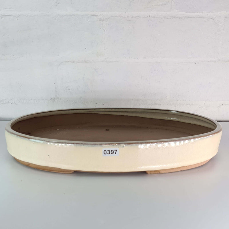 32cm Glazed Bonsai Pot | Oval | 32cm x 23cm x 4.5cm | Cream