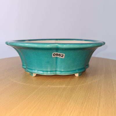 20cm Premium Glazed Bonsai Pot | Floral | 20cm x 20cm x 6.5cm | Turquoise
