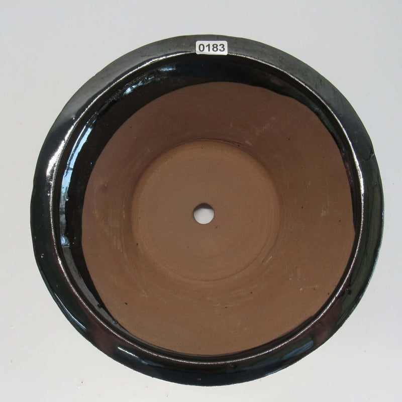 25cm Glazed Bonsai Pot | Round | 25cm x 10cm | Black / Silver