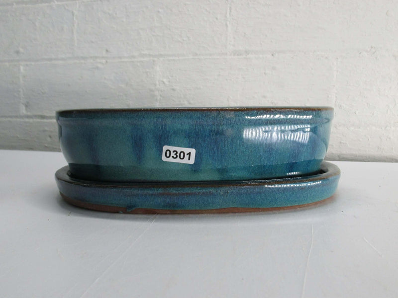 21cm Glazed Bonsai Pot | Oval | 21cm x 17cm x 6cm | Turquoise | With drip tray