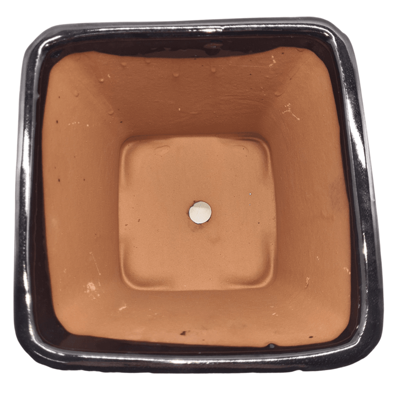 18cm Glazed Cascade Bonsai Pot | Square | 18cm x 18cm x 16cm | Black
