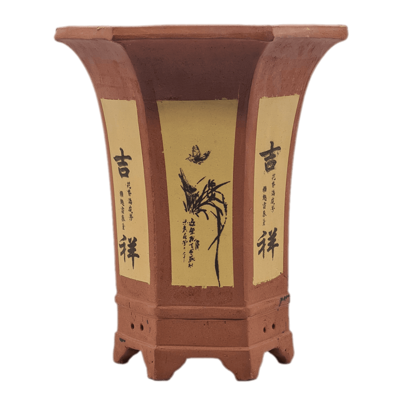 Classical Style Unglazed Decorated Hexagonal Cascade Bonsai Pot | 25cm x 22cm x 29cm