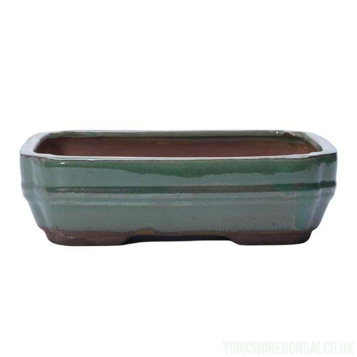 26cm Glazed Bonsai Pot | Oval | 26cm x 20cm x 6cm | Green
