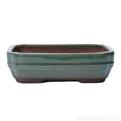 20cm Glazed Bonsai Pot | Rectangle | 20cm x 16cm x 5cm | Green
