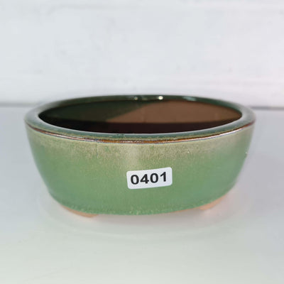 13cm Glazed Bonsai Pot | Oval | 13cm x 10cm x 5cm | Green