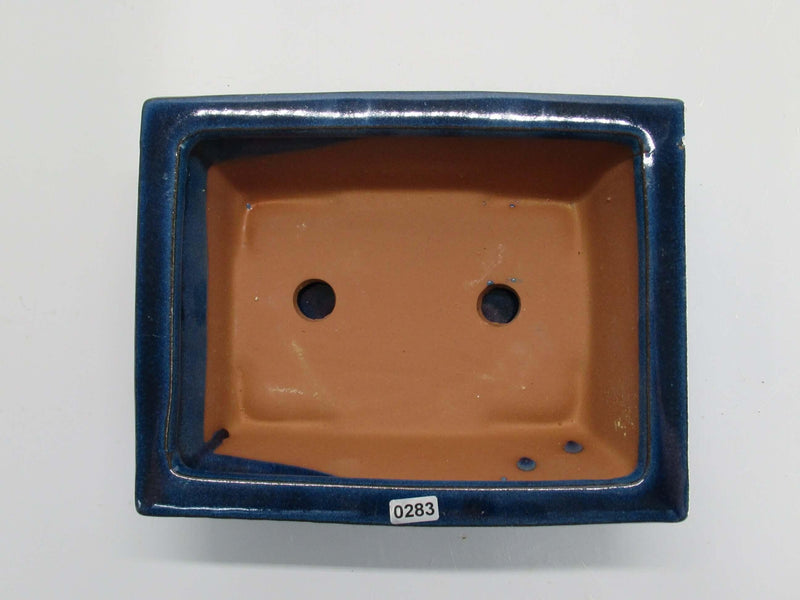 23cm Glazed Bonsai Pot | Rectangle | 23cm x 18cm x 7cm | Blue | With drip tray