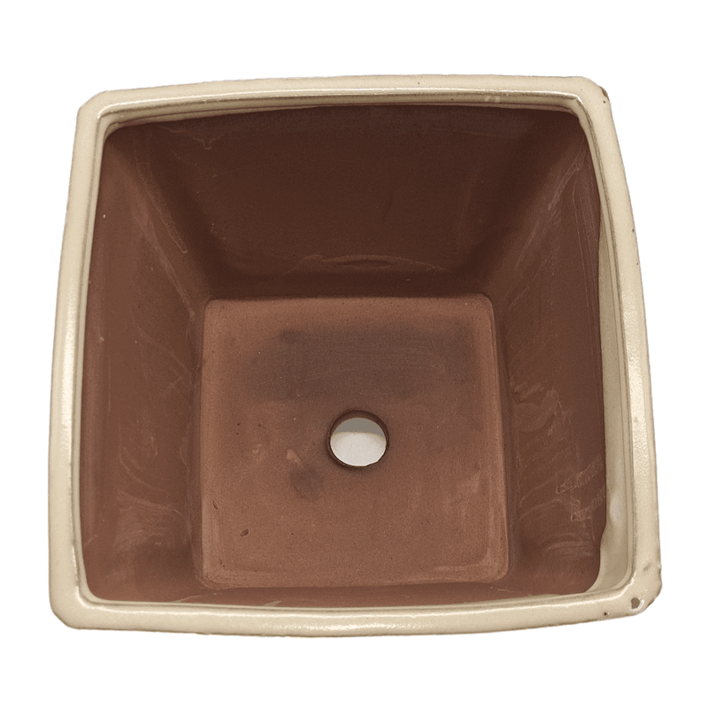 19cm Glazed Cascade Bonsai Pot | Square | 19cm x 19cm x 14cm | White