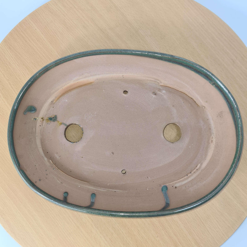 31cm Glazed Bonsai Pot | Oval | 31cm x 22cm x 4.5cm | Green