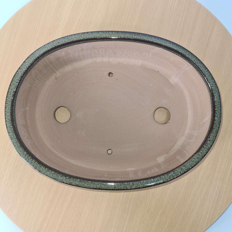 26cm Glazed Bonsai Pot | Oval | 26cm x 20cm x 8cm | Green