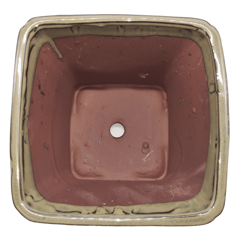 18cm Glazed Cascade Bonsai Pot | Square | 18cm x 18cm x 16cm | Green