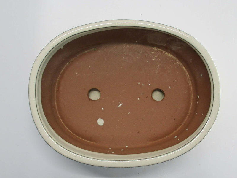 26cm Glazed Bonsai Pot | Oval | 26cm x 20cm x 8cm | White | With drip tray