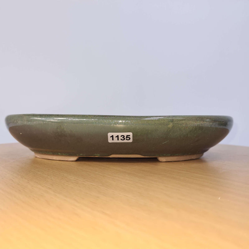 25cm Glazed Bonsai Pot | Oval | 25cm x 18cm x 4.5cm | Green