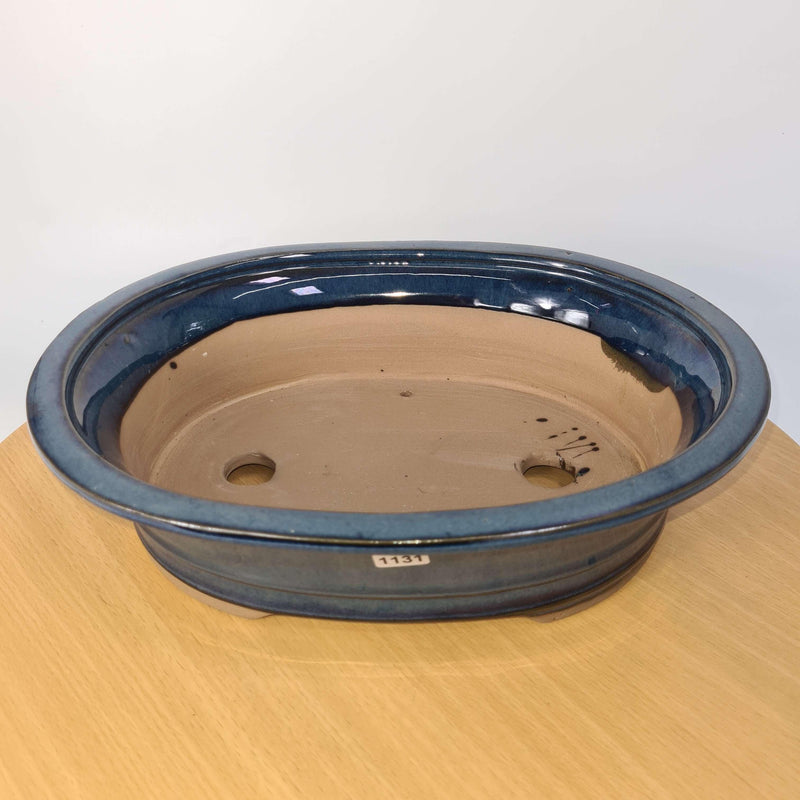 31cm Glazed Bonsai Pot | Oval | 31cm x 24cm x 9cm | Blue
